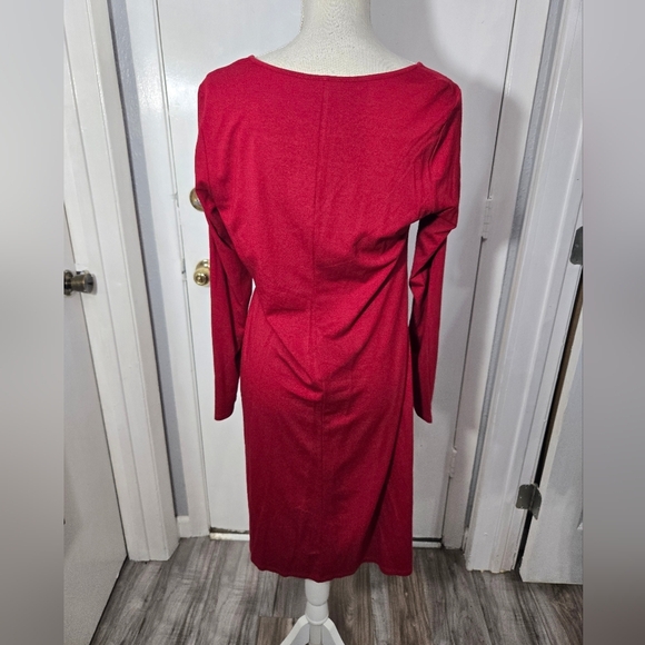 J. Jill Wearever Collection Dress Long Sleeve Side Knot Size Medium Red Midi - Picture 3 of 7